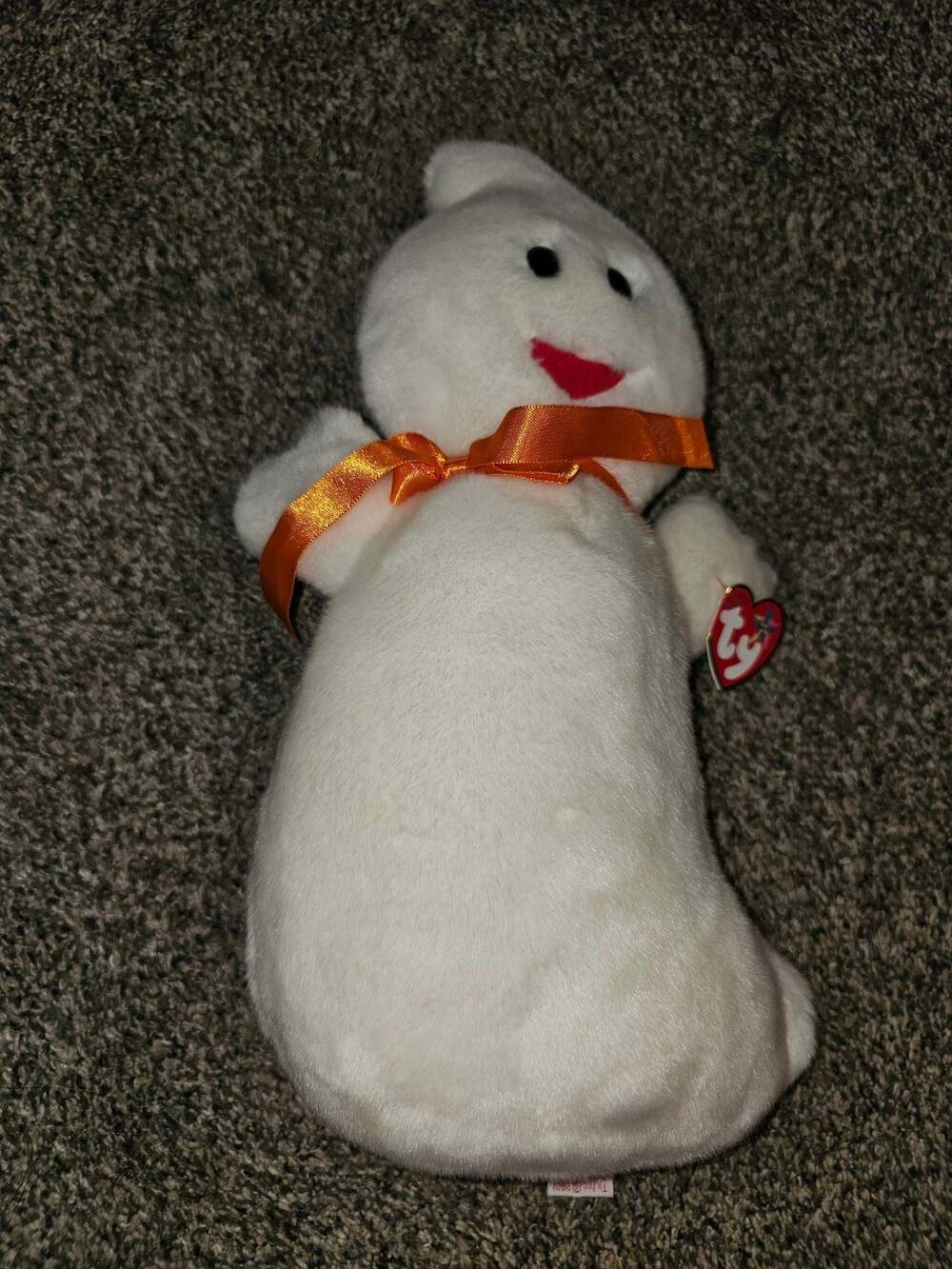 Ty Beanie Buddies Spooky the Ghost Plush with Orange Ribbon
